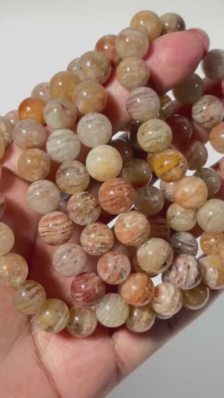 Thousand Layer Crystal Bead Bracelet: aka Four Season, Lodolite, Garden Quartz, Scenic Quartz, Inclusion Quartz