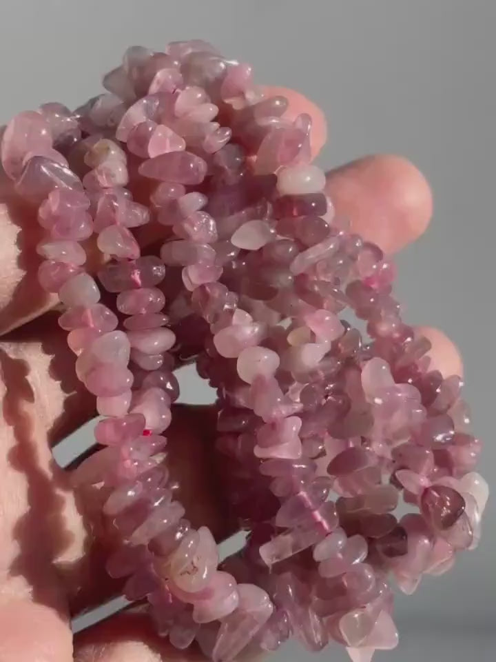 Lavender Rose Quartz Crystal Chip Bracelet