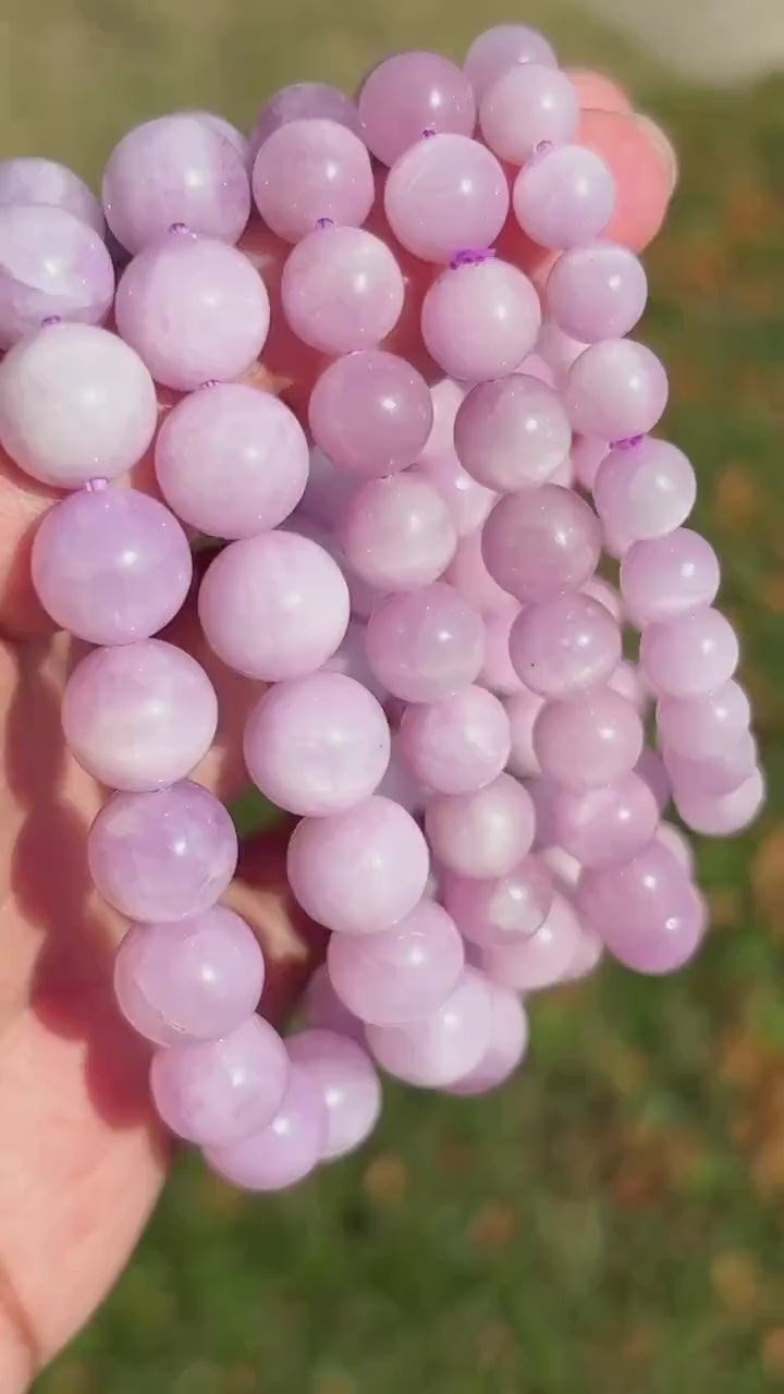 Kunzite Round Bead Crystal Stretch Bracelet
