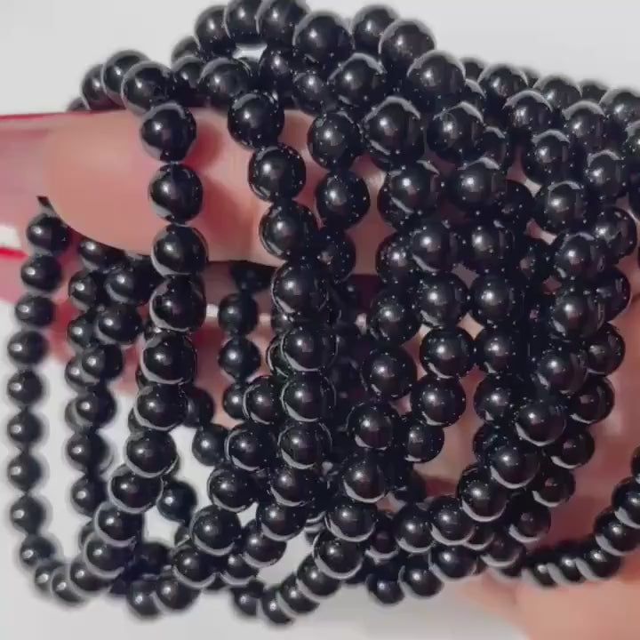 Black Tourmaline Round Bead Crystal Stretch Bracelet