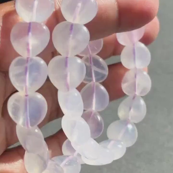 Lavender Moon Quartz with Girasol Heart Shaped Crystal Stretch Bracelet