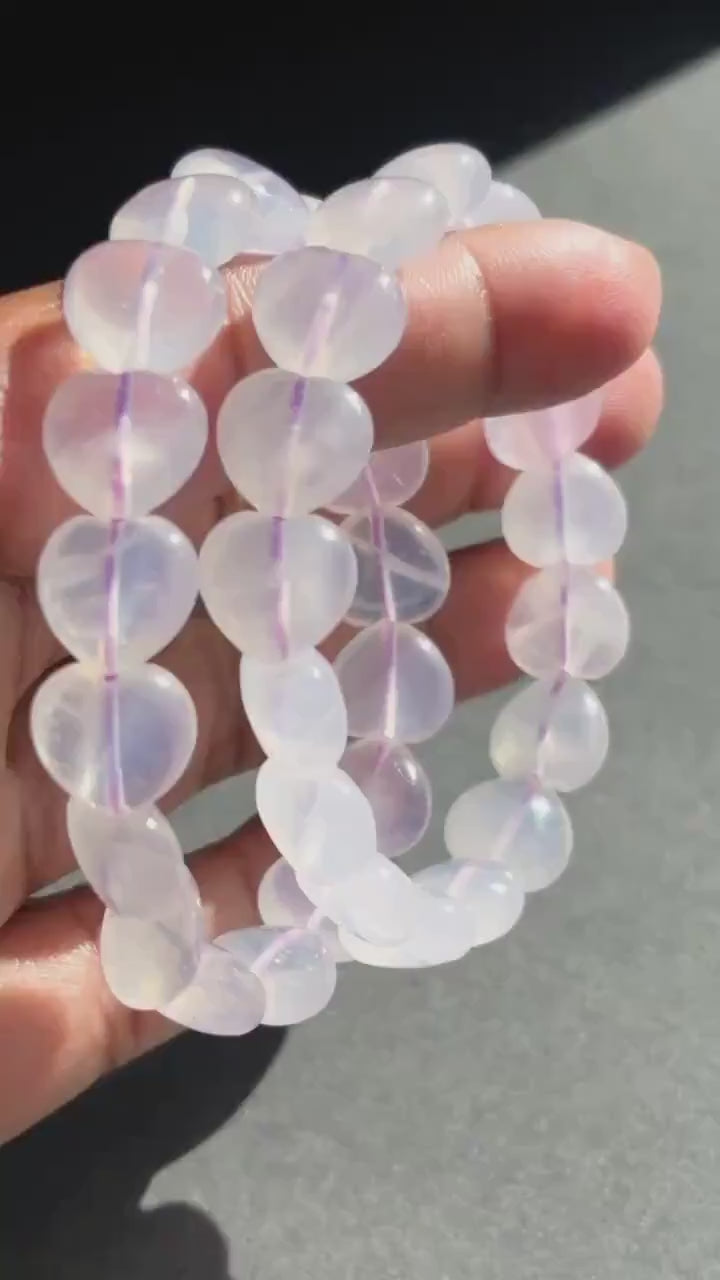 Lavender Moon Quartz with Girasol Heart Shaped Crystal Stretch Bracelet