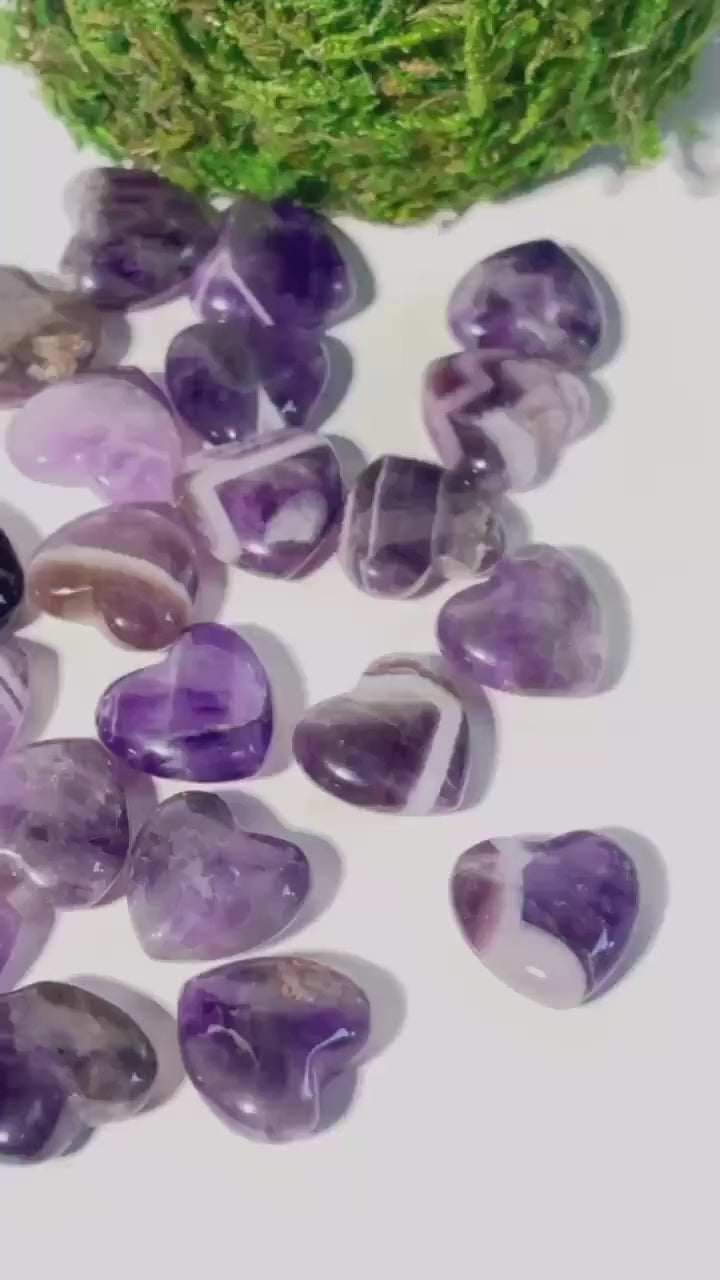 Amethyst Crystal Mini Heart | Pocket Stone | Chevron Amethyst | Dream Amethyst Carved Heart