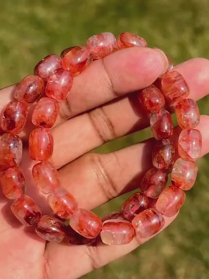Fire Quartz Red Hematoid Crystal Bracelet Rainbow Hematoid Fire Quartz Handmade Minimalist Jewelry Gift Red Quartz