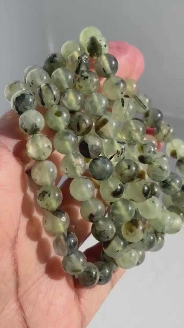 Prehnite + Epidote Crystal Stretch Bracelet