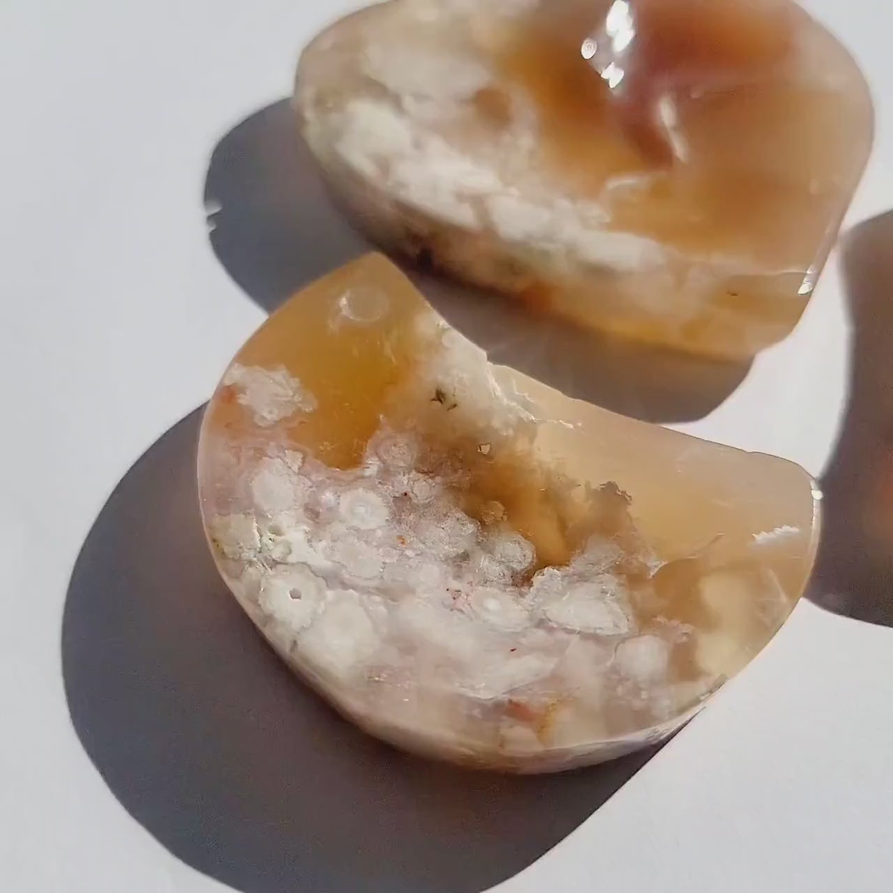 Flower Agate Heart + Moon Bowl Crystal Carving Set