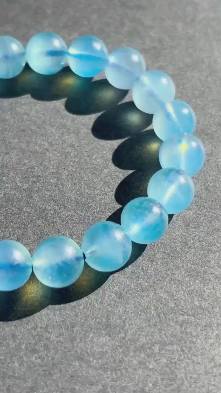 Aquamarine with Girasol Crystal Stretch Gemstone Bracelet