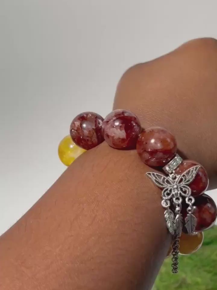 Fire Quartz + Golden Healer Artisan Charm Bracelet