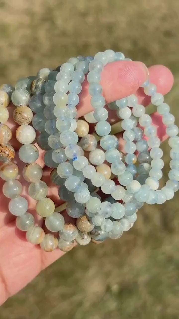 Blue Onyx (Lemurian Aquatine Calcite) Crystal Stretch Bracelet