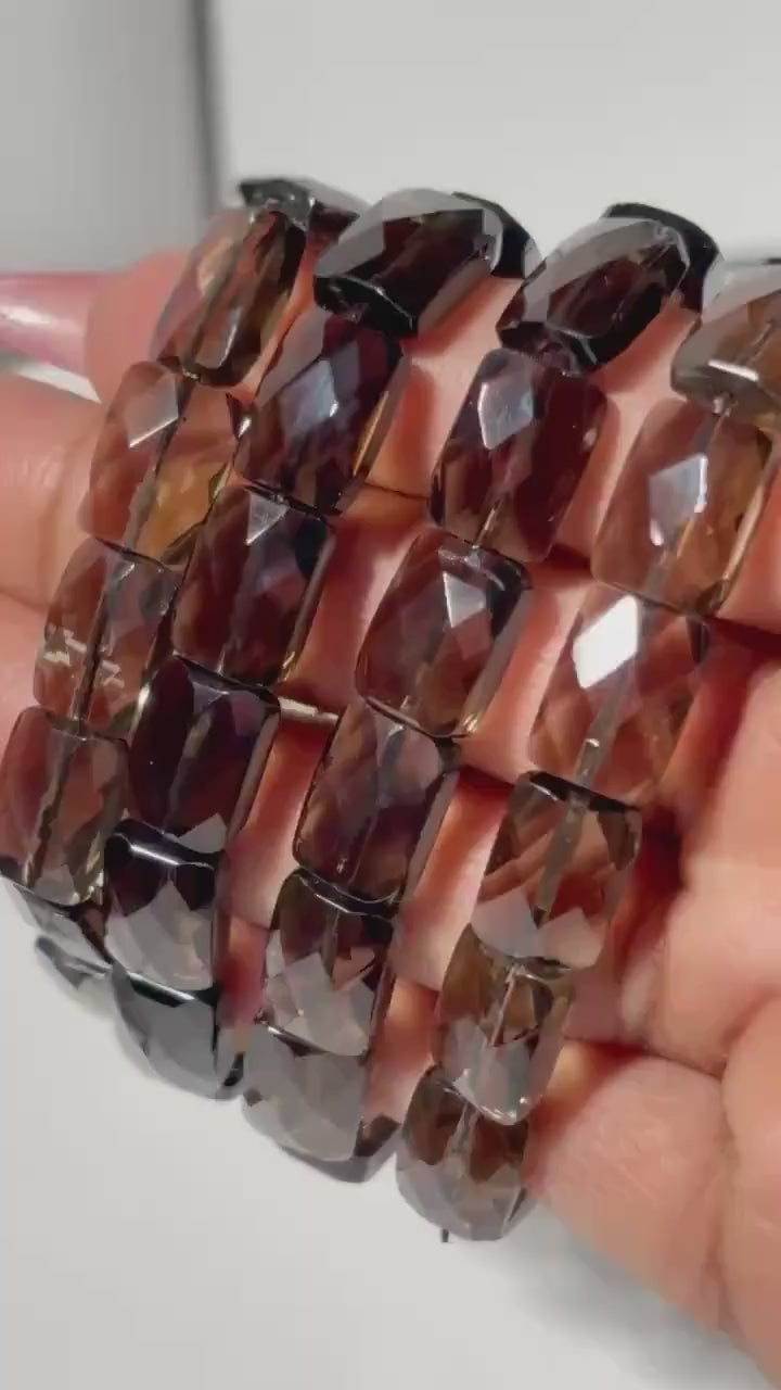 Smoky Quartz Faceted Crystal Stretch Bracelet