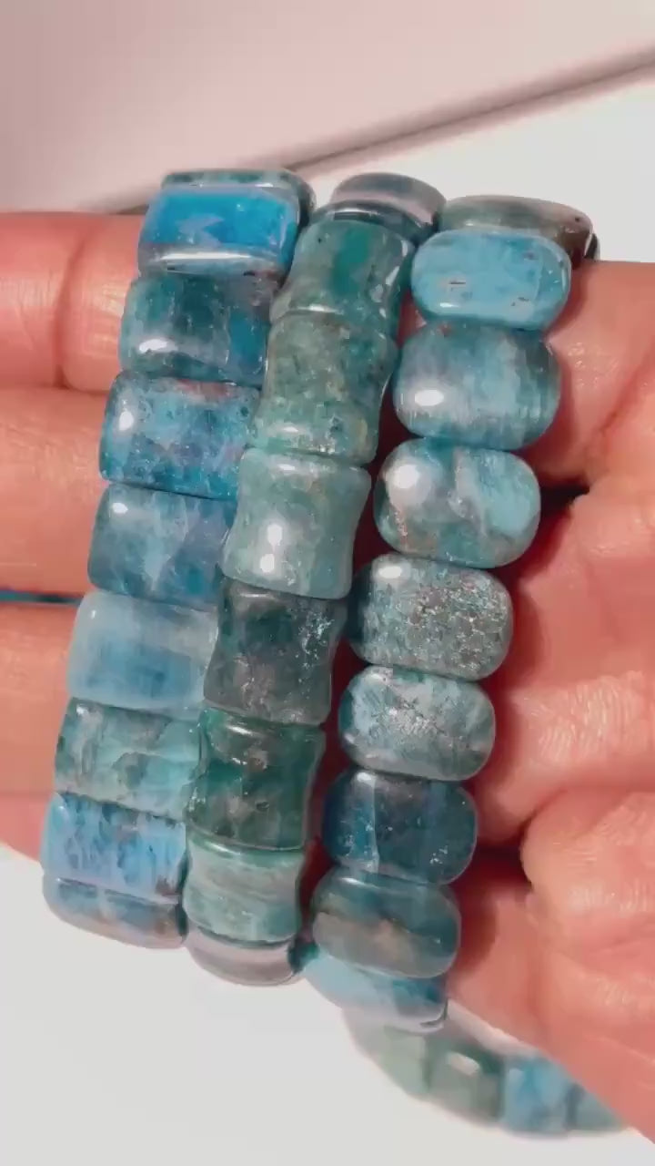 Blue Apatite Crystal Stretch Bangle Bracelet