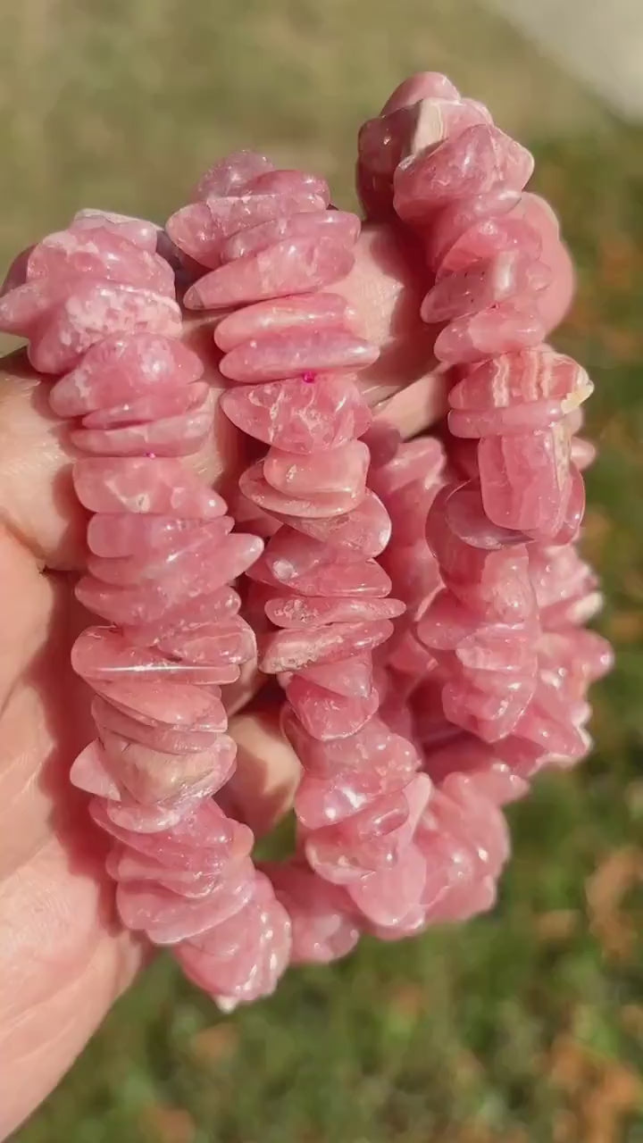 Rhodochrosite Crystal Large Chip Bracelet