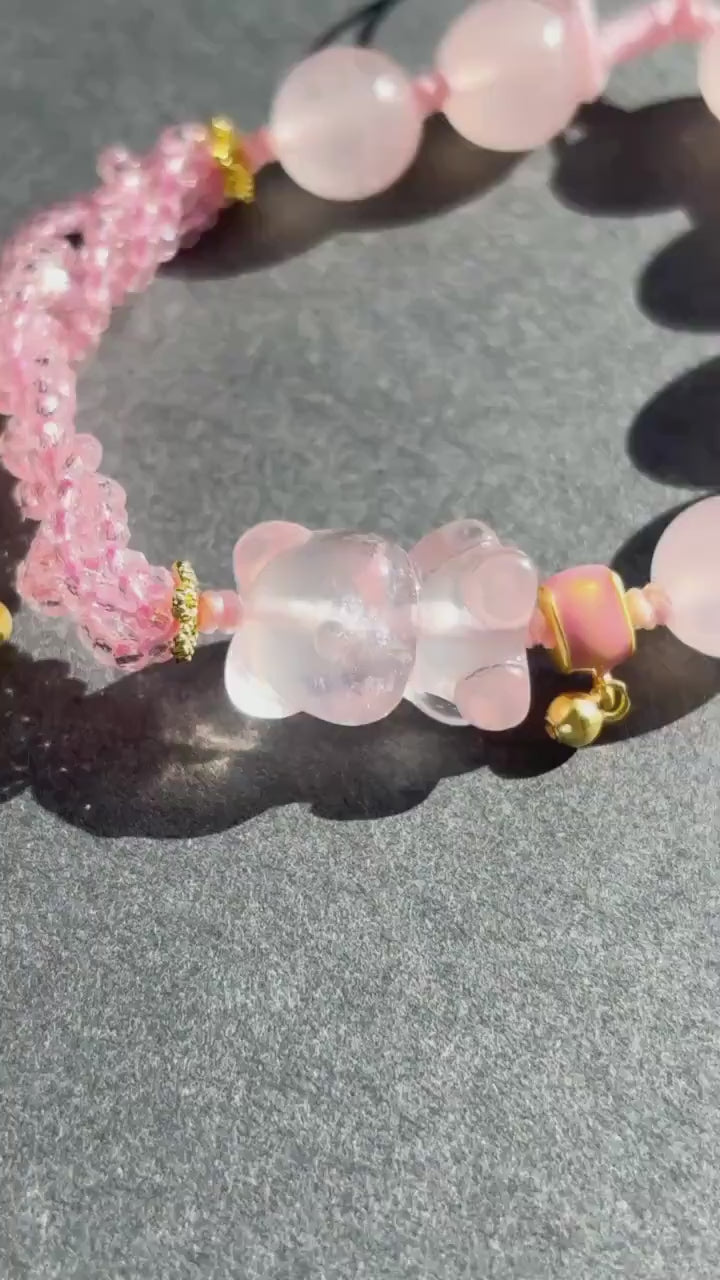 Pink Teddy Bear Rose Quartz Crystal Adjustable Bracelet