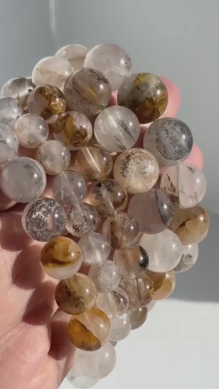 Dendritic Golden Healer Quartz Crystal Handmade Stretch Bracelet