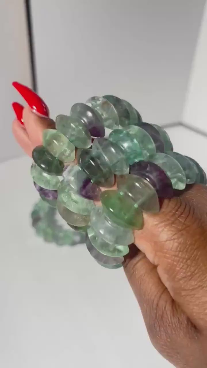 Green Fluorite Crystal DT Point Stretch Bangle Bracelet