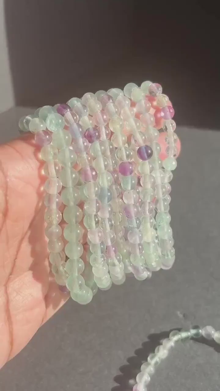 Fluorite Bracelet Rainbow Fluorite Crystal Bracelet Fluorite Jewelry Unicorn Fluorite Gemstone Bracelet Handmade Fluorite Stretch Bracelet
