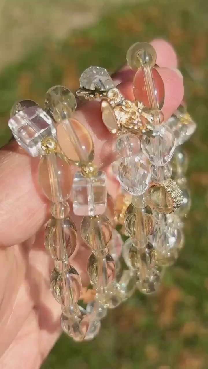 Citrine + Clear Quartz Cross Charm Crystal Gemstone Bracelet