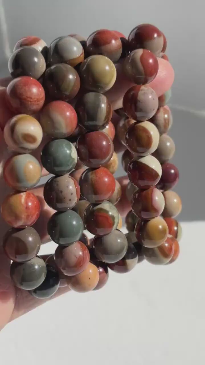 Desert Jasper Round Bead Crystal Stretch Bracelet