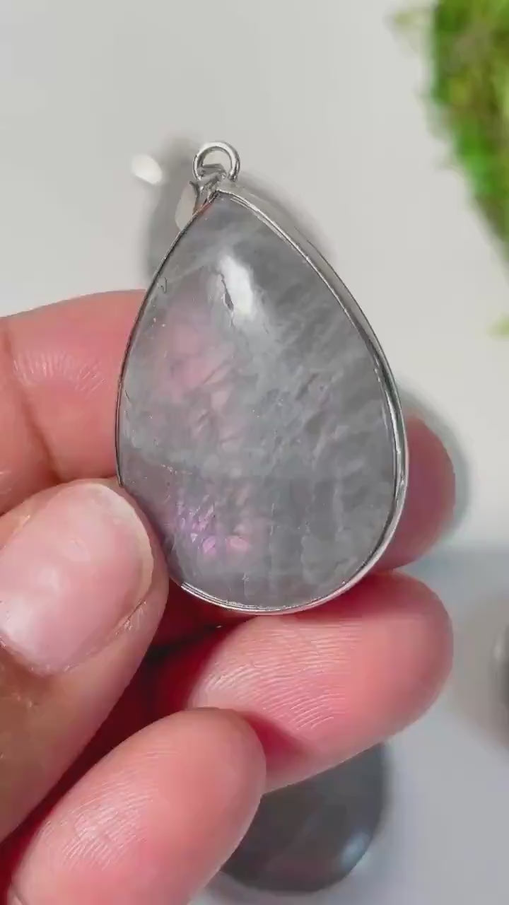 Pink and Purple Labradorite Pendant: Stone for Intuition and Mysticism | Crystal Jewelry
