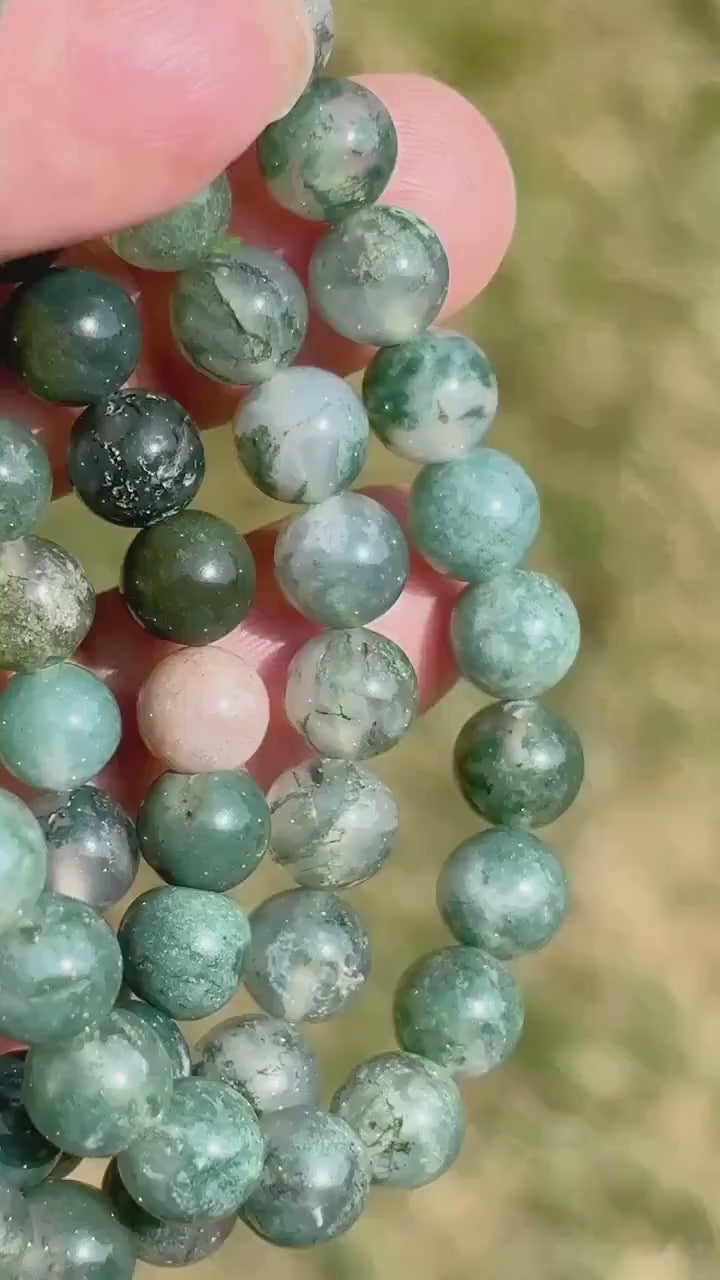 Moss Agate Crystal Gemstone Stretch Bracelet - 8mm
