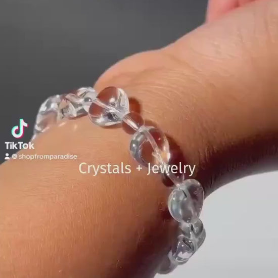 Rainbow Fluorite Star Crystal Bracelet, Clear Quartz Beaded Stretch Bracelet, Colorful Carved Gemstone Jewelry, Cute Celestial Crystal Gift