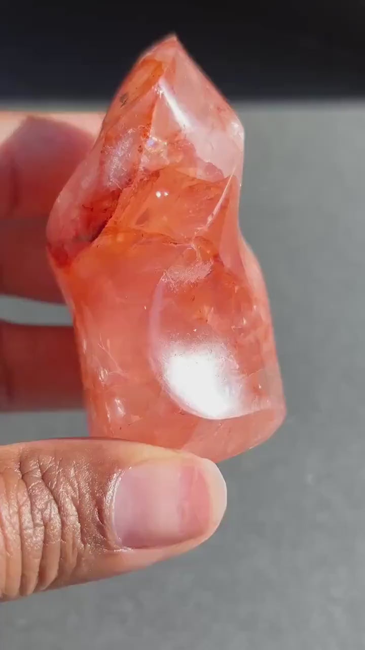 Fire Quartz Red Hematoid Crystal Flame Sculpture - 137g
