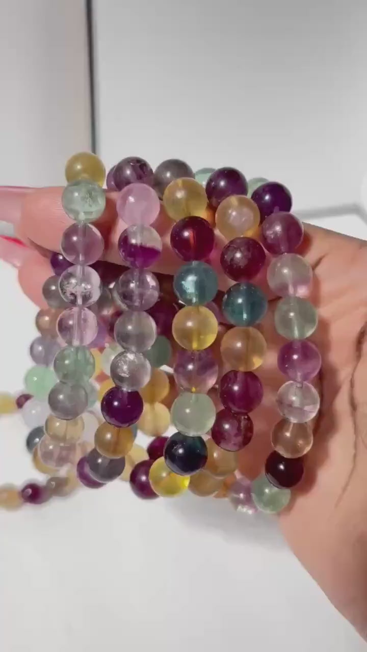 Fluorite Crystal Round Bead Stretch Bracelet