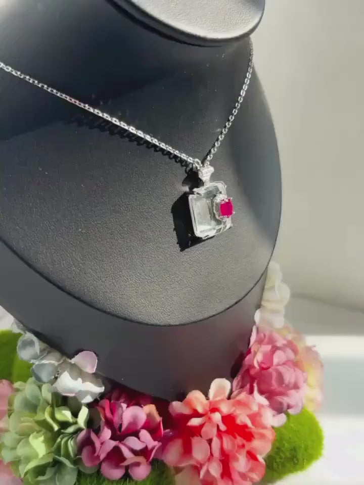 Ruby + Clear Quartz Sterling Silver Pendant Necklace