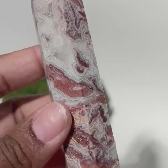 Crazy Lace Agate Tower, Natural Banded Crystal Point, Stone Home Decor