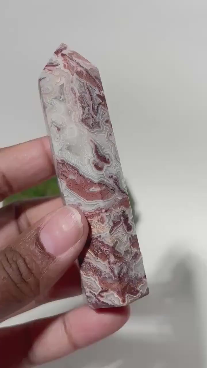 Crazy Lace Agate Tower, Natural Banded Crystal Point, Stone Home Decor