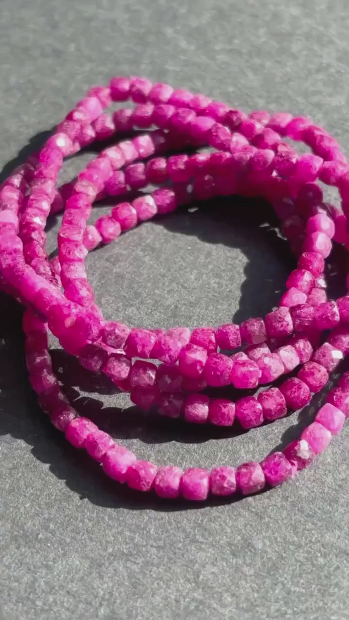 Faceted Ruby Gemstone Crystal Stretch Bracelet