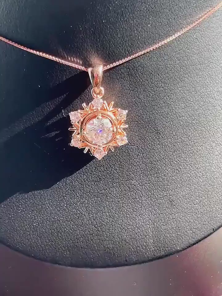 Rose Gold Moissanite Snowflake Womens Necklace