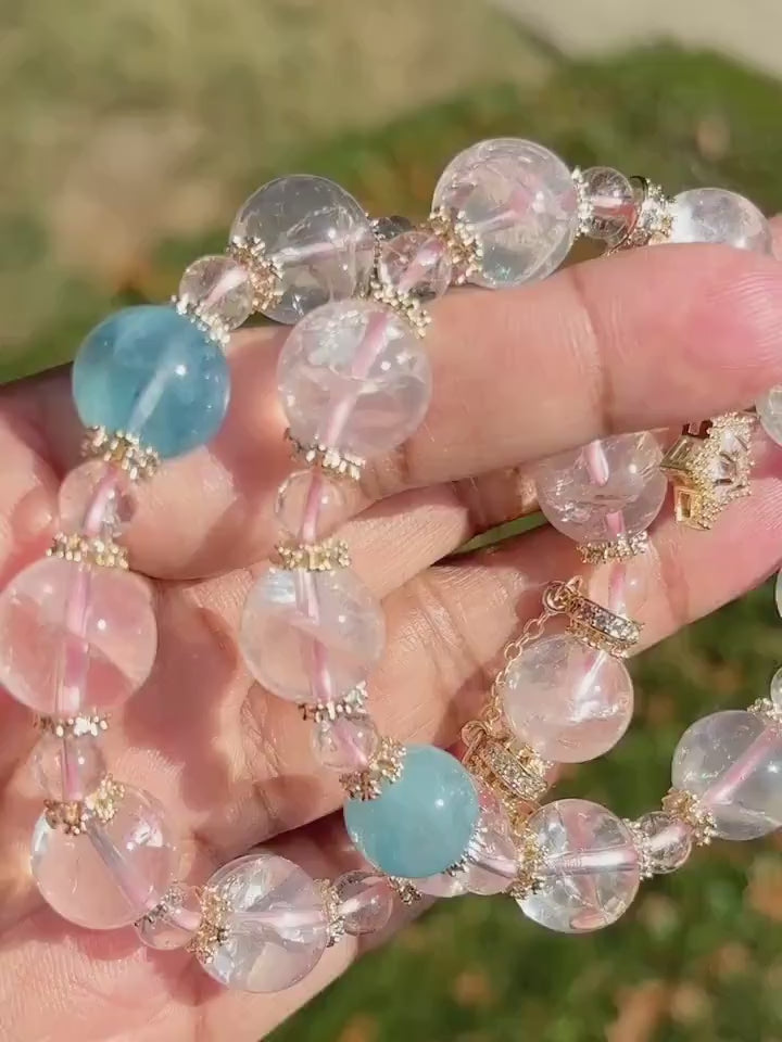 Rose Quartz + Aquamarine Star Charm Handmade Crystal Bracelet