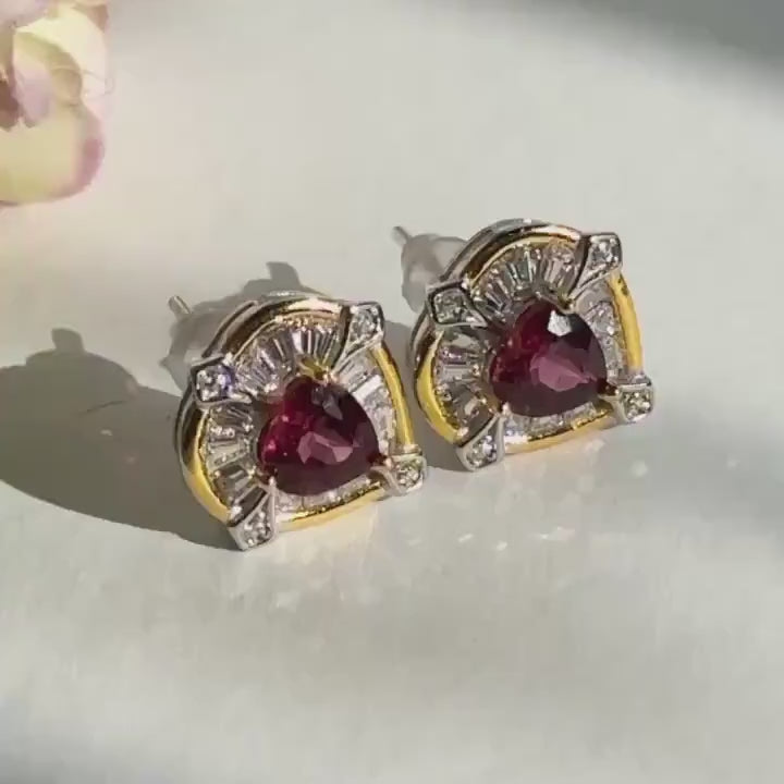Purple Garnet + Moissanite Sterling Silver Stud Earrings